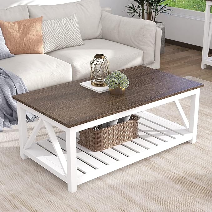 ChooChoo Farmhouse Coffee Table, Rustic Vintage Living Room Table - Image 4