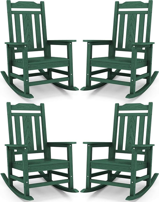 SERWALL HDPE Outdoor Rocking Chair Set of 4, Patio Rocking Chairs Set, Rocking by SERWALL