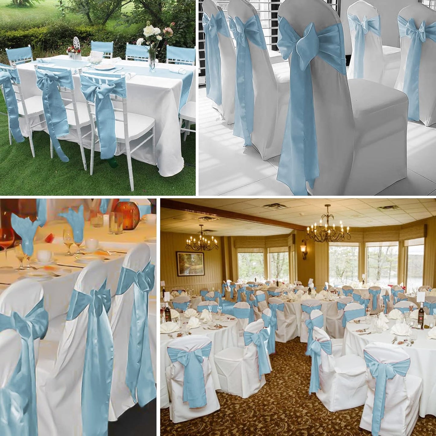 fani 60 PCS Baby Blue Satin Chair Sashes Bows Universal Chair Cover for Wedding Reception Restaurant Event Decoration Banquet,Party,Hotel Event Decorations (7 x 108 inch)