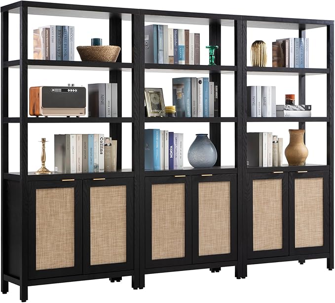 SICOTAS Bookshelf 5 Tier Book Shelf Rattan Boho 71" Tall Bookcase by SICOTAS