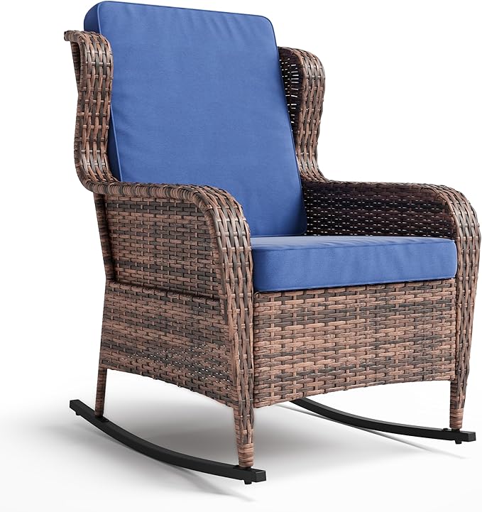 Patio Rocking Chair for Outdoor, Rattan Wicker Chair by GAOMON