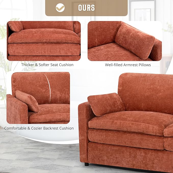 Classic Chenille Sofa Set with 2 Extra Armrest Pillows, Loveseat and 3-Seat - Image 5