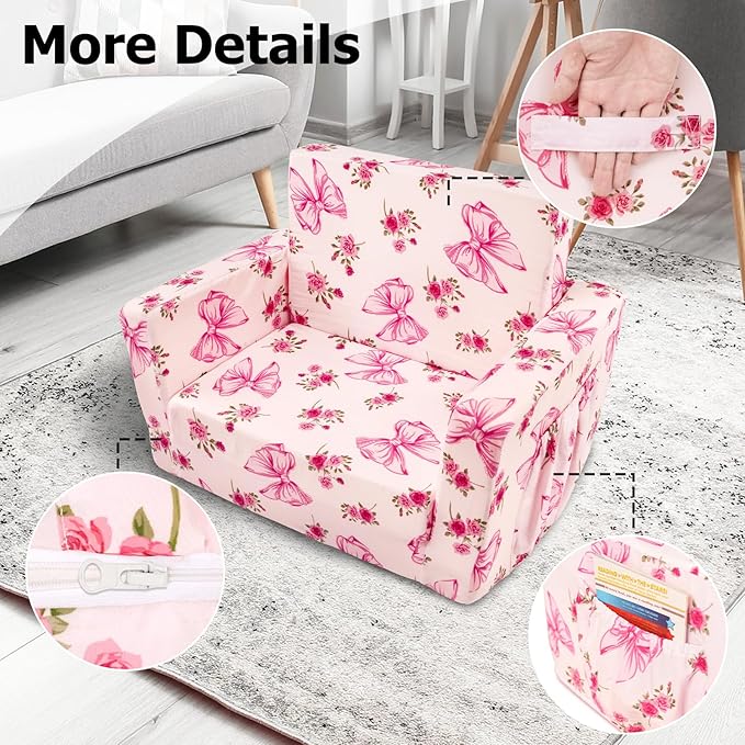 Kids Couch, 2-in-1 Kids Fold Out Couch, Convertible Sofa to Lounger - Image 7