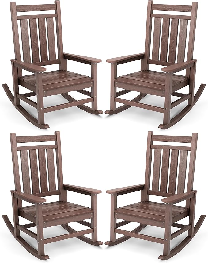 SERWALL Outdoor Rocking Chair Set of 4, HDPE Rocking Chair by SERWALL