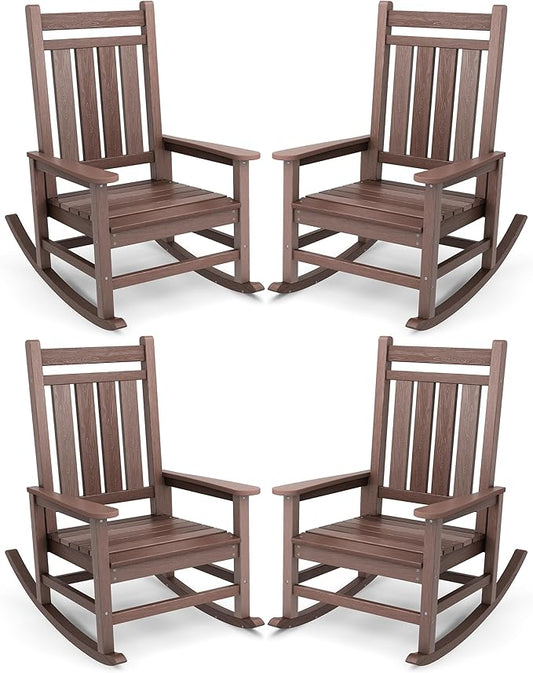 SERWALL Outdoor Rocking Chair Set of 4, HDPE Rocking Chair by SERWALL