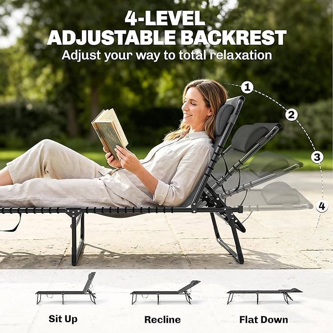 Outsunny Folding Chaise Lounge Chair Set of 2, Patio Sun Tanning Chair - Image 4