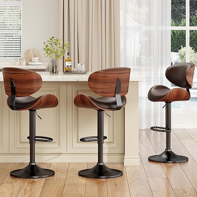 YaFiti Bar Stools Set of 3, Bentwood Adjustable Height Swivel Bar Stools - Image 8