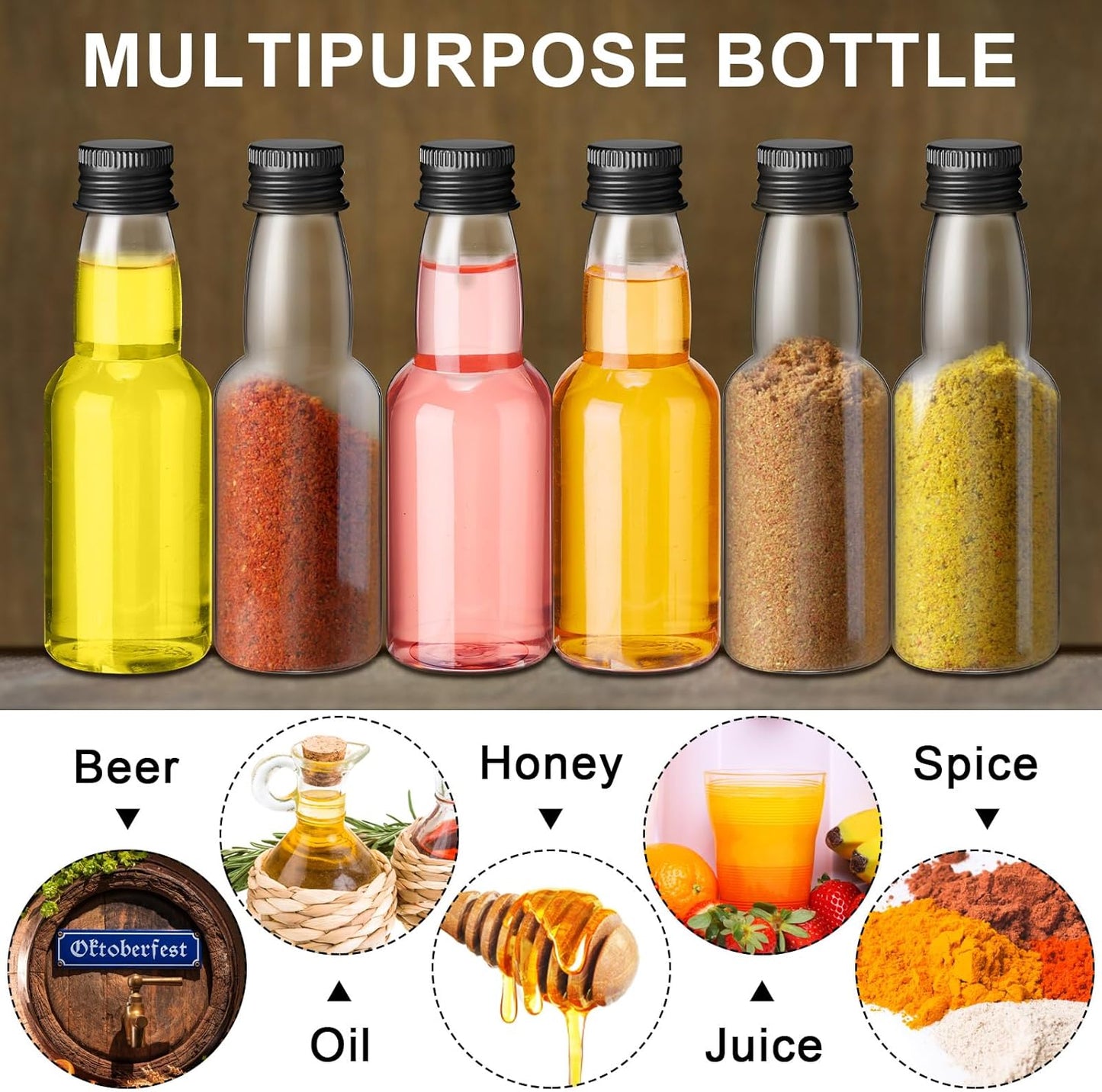 120 Pcs Mini Liquor Bottles Airtight Shot Miniature Empty Plastic Alcohol Spirit Shot Bottles with Funnels for Party Favors, Weddings(2 oz,Black)