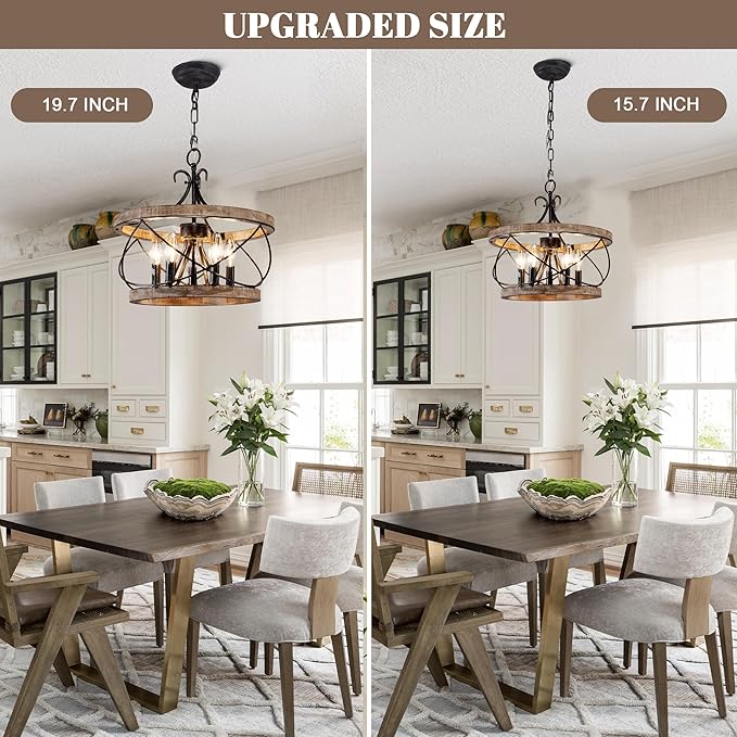 20" Farmhouse Chandelier, Rustic Drum Chandelier Light Fixture Over Table - Image 5