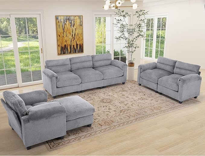 HAOMARKETS Corduroy 4-Piece Sofa Set, Upholstered Ottoman Set of 2 and 2 - Image 7