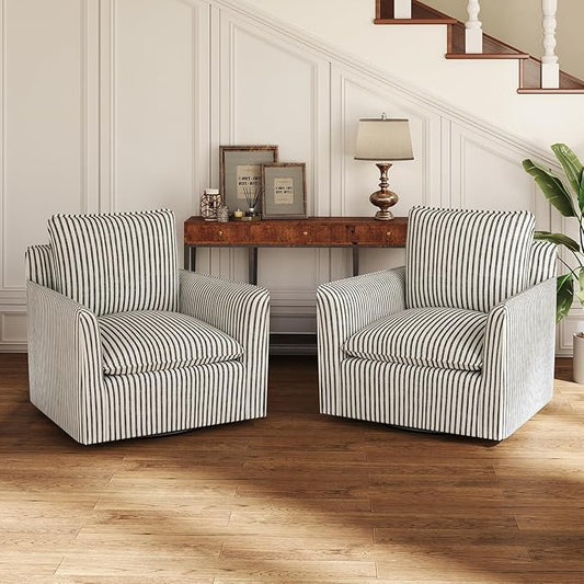 INZOY Swivel Accent Chair Set of 2, Upholstered Square Chair, Swivel Barrel by INZOY