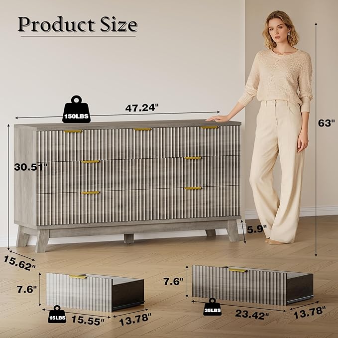 BORNOON Fluted 7 Drawer Dresser, 47.2" Wide Modern Boho Chest of Drawers - Image 2