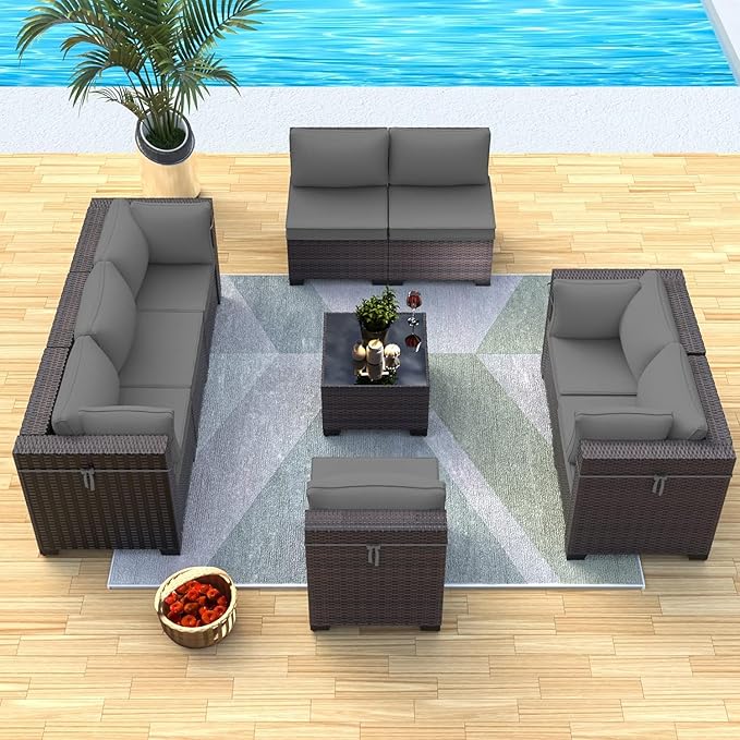 Outdoor Patio Furniture Set, 9 Pieces Outdoor Sectional Furniture Patio Set - Image 8