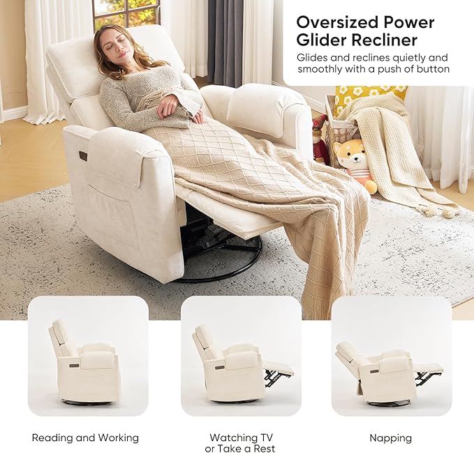24" Extra Wide Swivel Rocker Recliner Chair - Image 4
