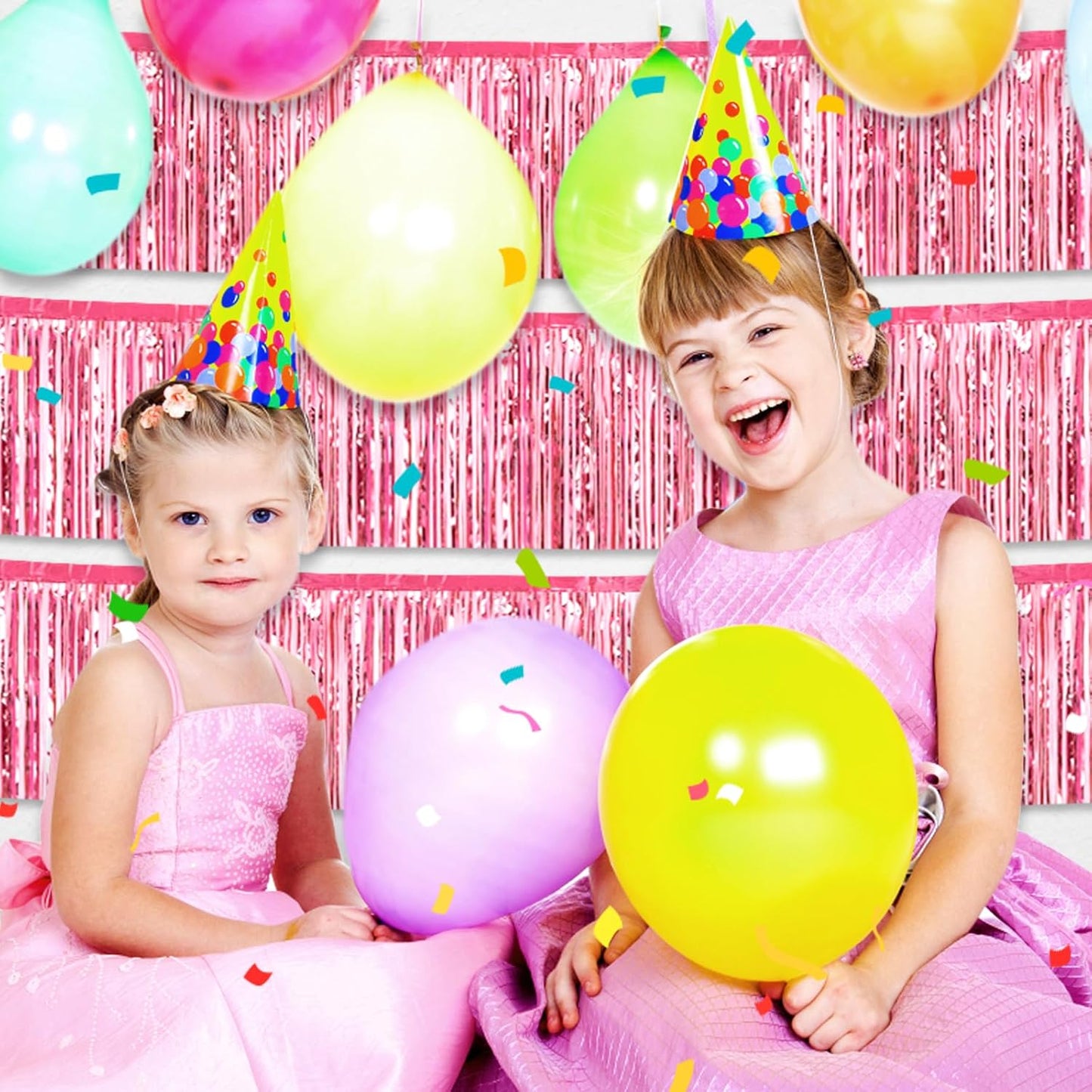 6 Pack 10 Feet Pink Foil Fringe Garland Metallic Tinsel Streamers Banner Wall Hanging Curtain Backdrop for Parade Floats, Birthday, Graduate, Mother's Day, Wedding Party Decoration