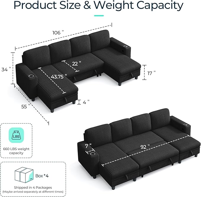 LINSY HOME Sectional Sleeper Sofa Pull Out Couches - Image 2