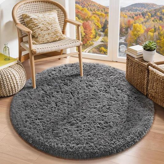 Ophanie Round Rugs 3Ft Grey Circle Area Rug, Christmas Room Decor, Aesthetic by Ophanie