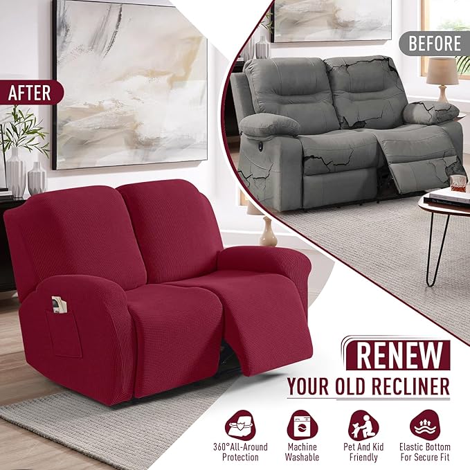 TAOCOCO Recliner Loveseat Slipcover, 6 Pieces Dual Recliner Sofa Covers - Image 4