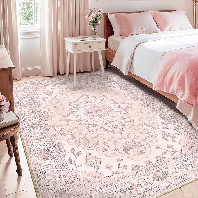 RELEANY Area Rugs 5'x7' Washable Non-Slip, Floral Vintage Distress Print - Image 2