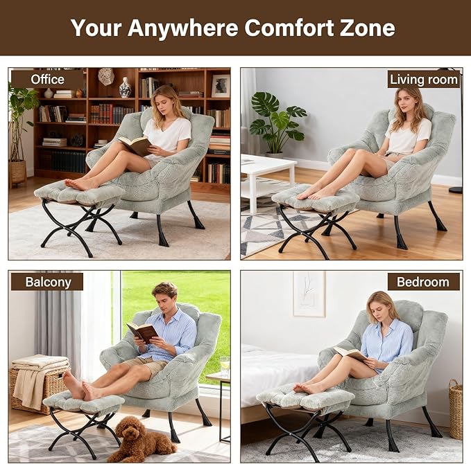 Welnow Lazy Chair with Ottoman, Modern Accent Chair with Armrests and a Side - Image 8