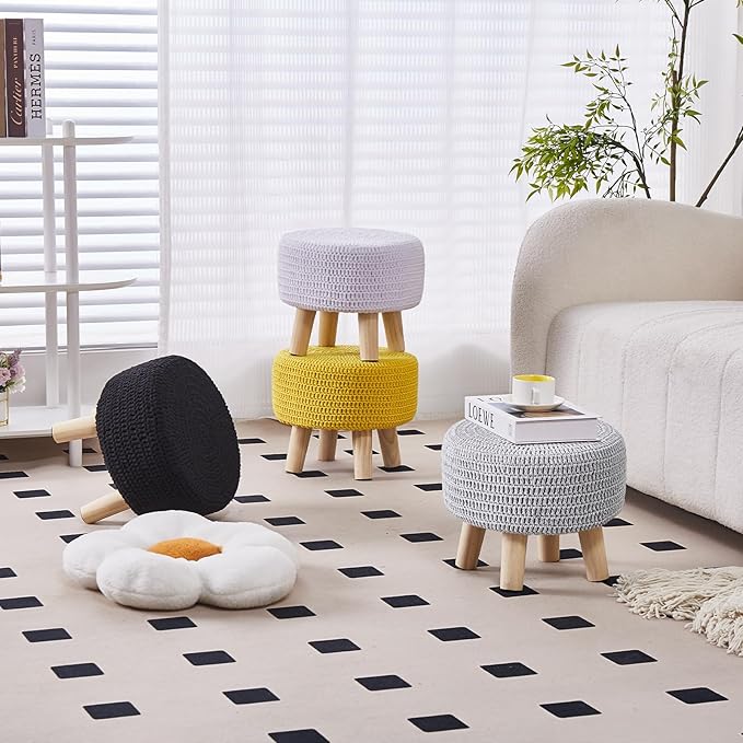Wimarsbon Small Ottomans, 100% Hand Knitted Pouf Ottoman, Round Footrest - Image 6