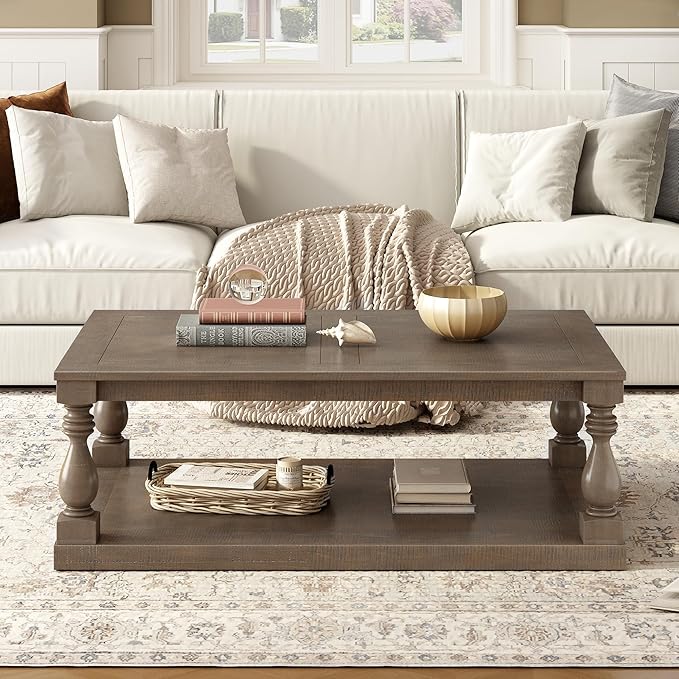 Merax Vintage Coffee Table Featuring Artistic Vase Column Legs and Luxurious - Image 3