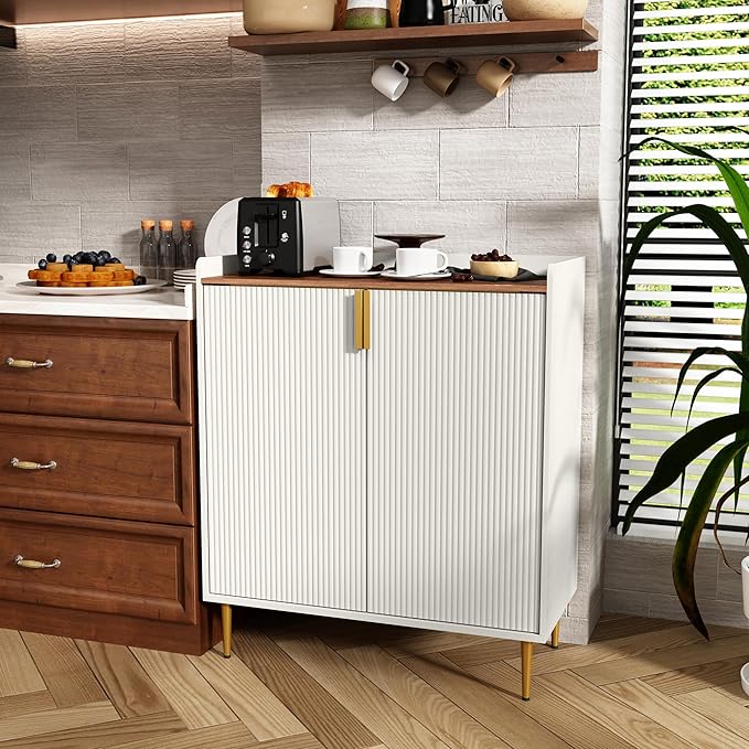 ARTPOWER Wine Bar Cabinet with Fluted Texture, Modern Coffee Cabinet with Wine - Image 4
