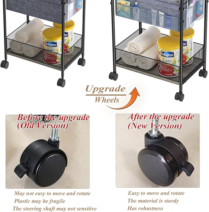 3-Tier Baby Diaper Caddy Organizer and Storage Cart, Mobile Metal Utility Cart - Image 4