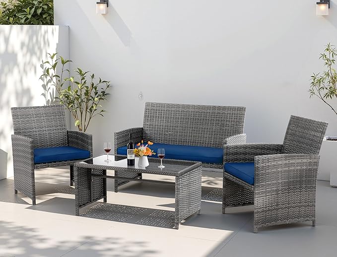 4 Piece Patio Ratten Set Outdoor Furniture Set Wicker Conversation Set by Shintenchi%7CFurnitureMadeforRealLife