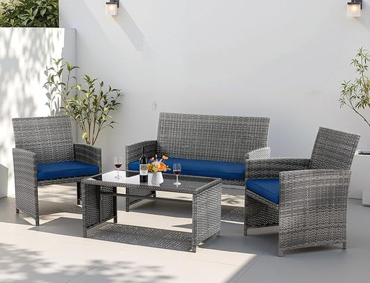 4 Piece Patio Ratten Set Outdoor Furniture Set Wicker Conversation Set by Shintenchi%7CFurnitureMadeforRealLife