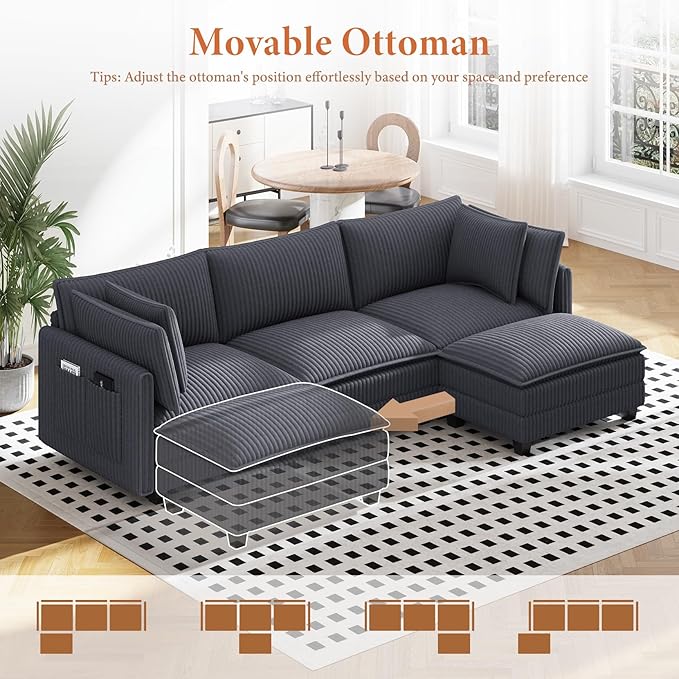 Vesgantti 109" L Shaped Cloud Sectional Couch, Comfy Corduroy Upholstered - Image 7