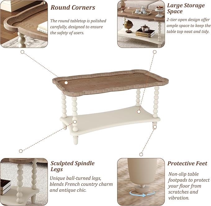 Function Home Farmhouse Coffee Table, 2-Tier Center Table - Image 8