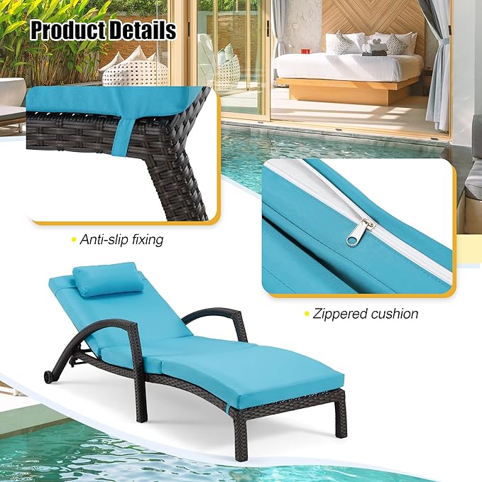 HOMREST Chaise Lounge Chairs Set of 6, PE Rattan Wicker Lounge Chair - Image 7