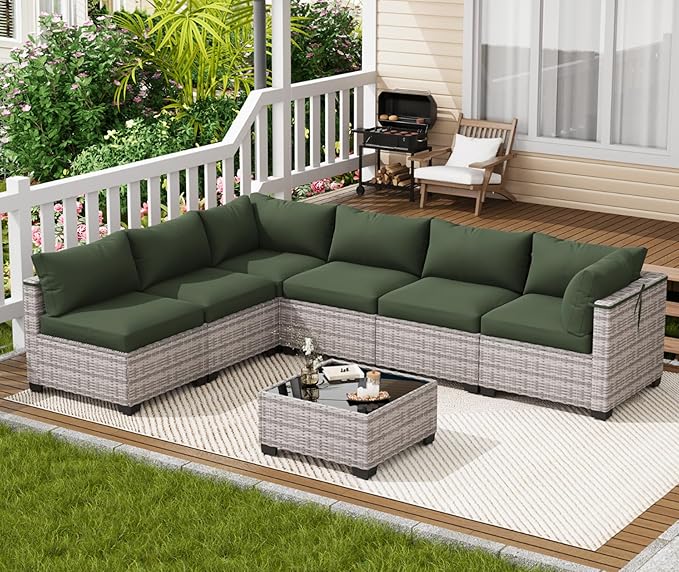 LOUVIXA 7 Piece Outdoor Patio Furniture Set, Outdoor Sectional Sofa, Wicker - Image 3