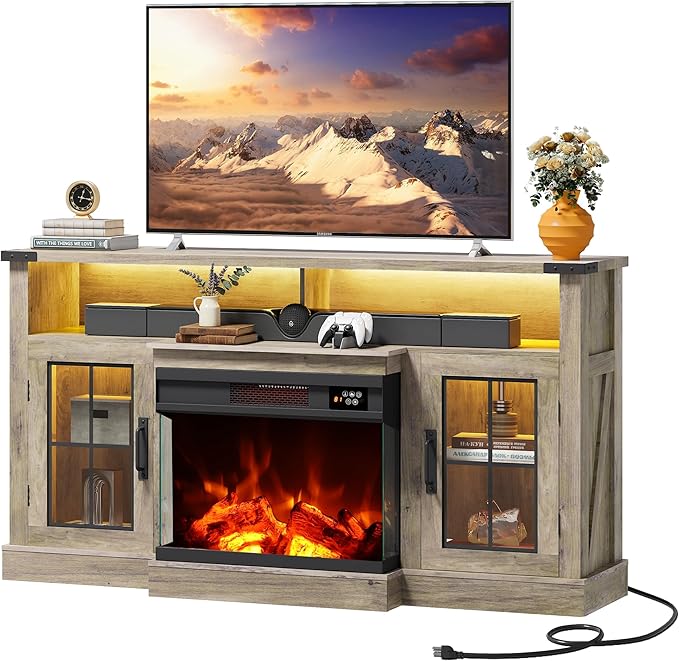 WLIVE 3-Sided Glass Electric Fireplace TV Stand - Image 9