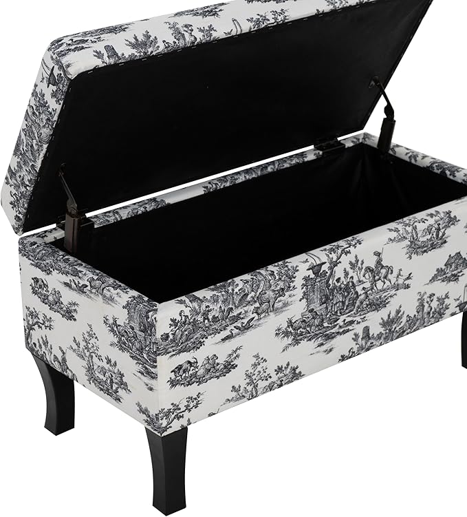 Linon Stephanie Black and White Toile Fully Upholstered Bench - Image 18