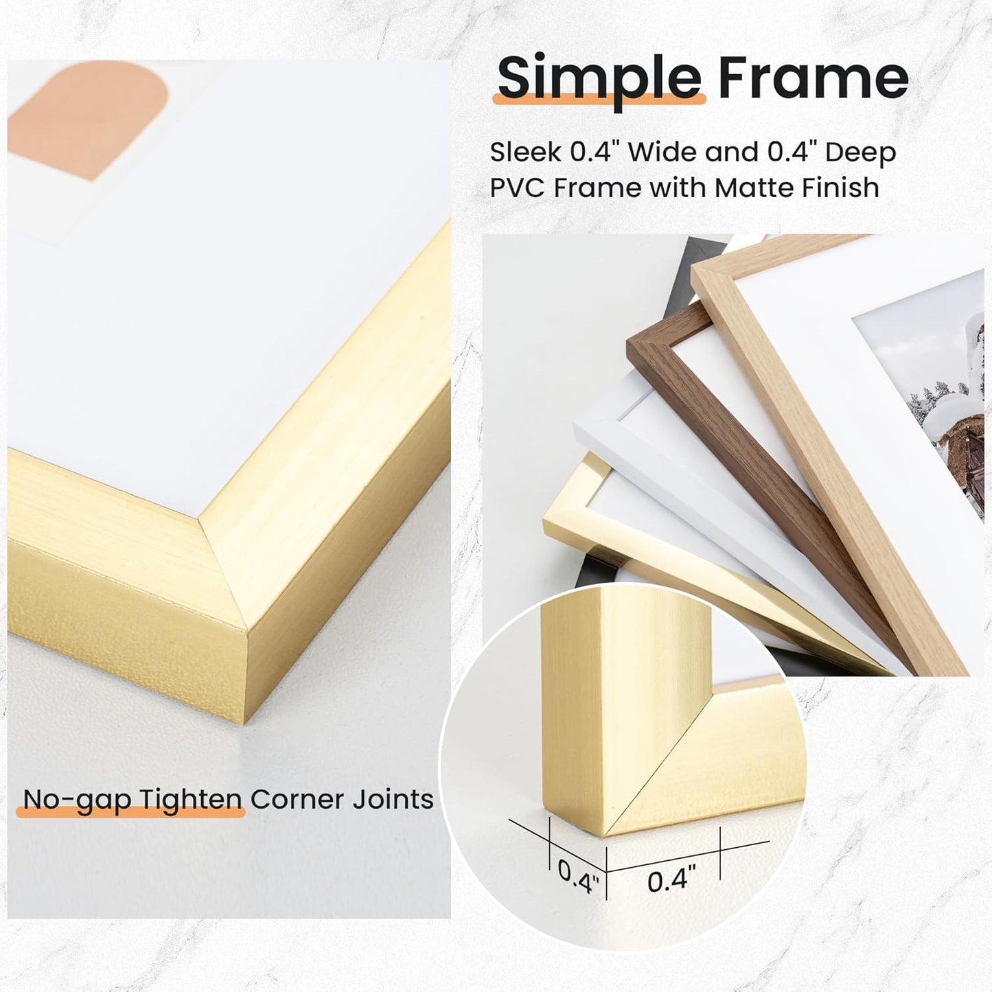 8x10 inch Picture Frame, 8x10 Photo Frames with 5x7 Removable Mat - High Definition Plexiglass - Vertical and Horizontal Display - Wall Hanging Frame - Gold, 5 Pack