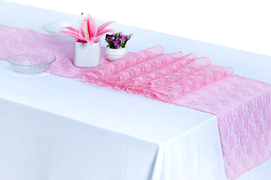 MDS Pack of 12 Wedding 12 x 108 inches Satin Table Runner for Wedding, Decorations for Birthday Parties, Banquets, Graduations, Engagements, Runners fit Rectangle, Round Table- Pink