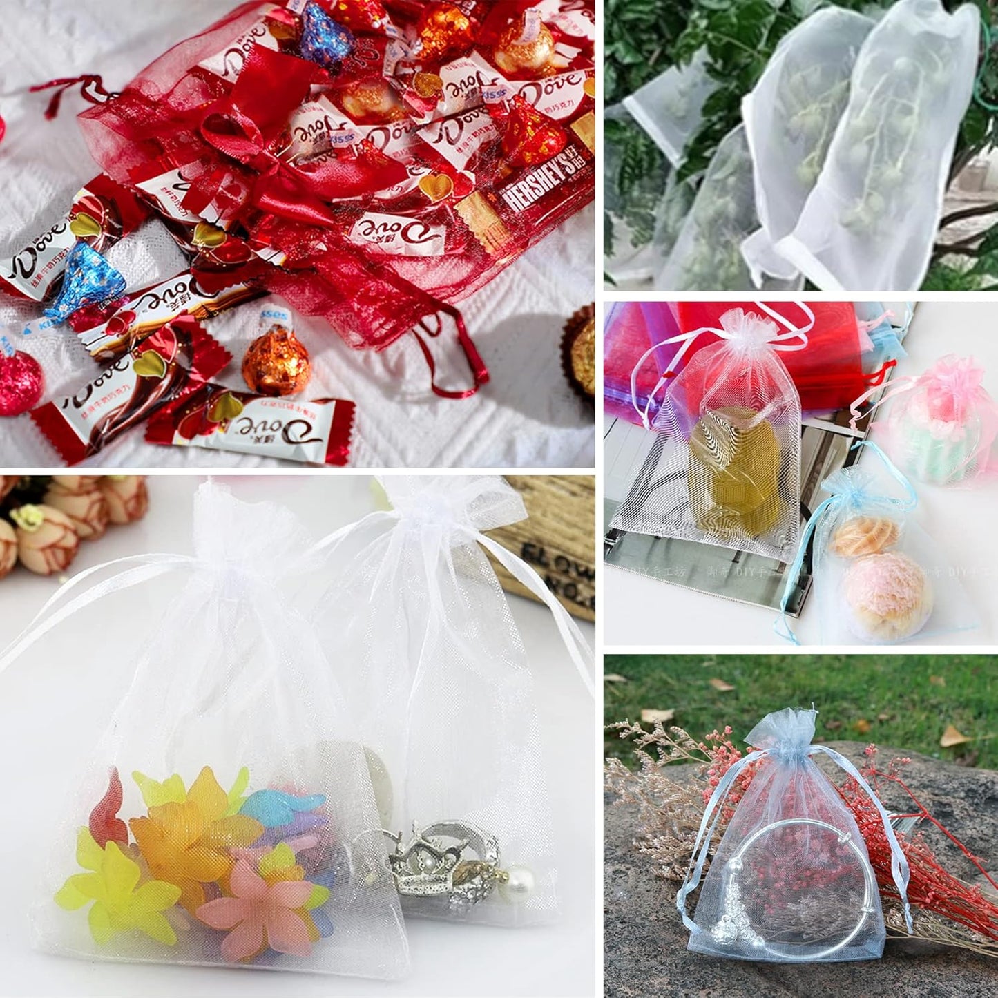 ANZNKU 100 Pack Organza Bags, 4 x 6 inch Small Premium Golden Favor Bags with Drawstring, Sheer Jewelry Mesh Bag, Mesh Gift Bag for Wedding Party Christmas