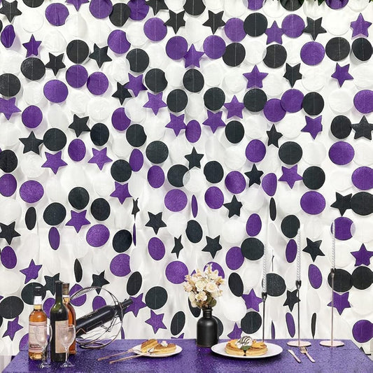 173 Ft Purple Black and White Party Decorations Big Star Circle Dot Backdrop Streamer Garland for Graduation Birthday Bachelorette Engagement Wedding Bridal Shower Baby Shower Halloween Party Supplies