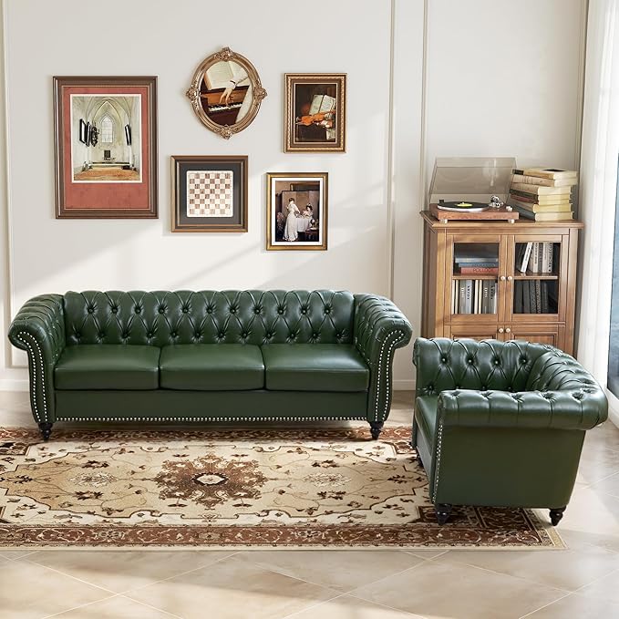 LEVNARY Chesterfield Sofa, 3 Seater Tufted Couch - Image 7