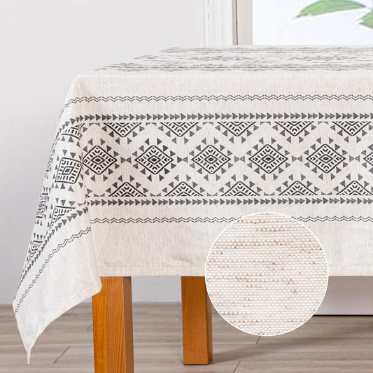MYSKY HOME 60x102 Boho Rectangle Tablecloth Linen Farmhouse Tablecloth Waterproof Decorative Fabric Table Cloth for Kitchen Dining Bohemian Tablecloth for 6 Feet Table,Grey