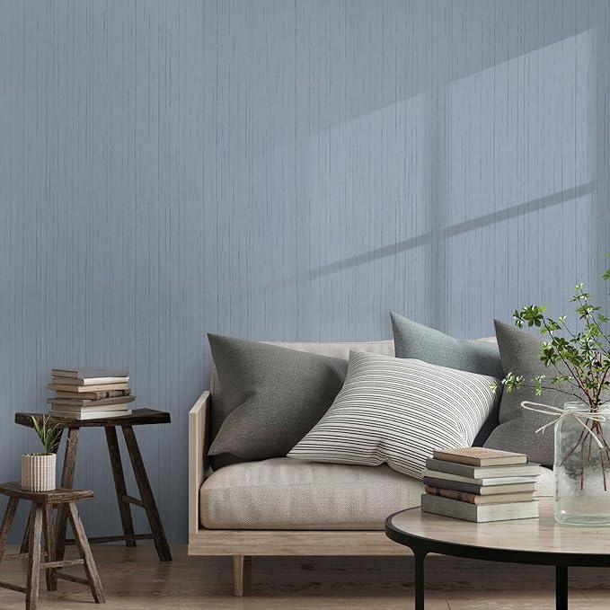Grey Blue Grasscloth Peel and Stick Wallpaper 15.74" x 196.85" Textured Neutral - Image 5