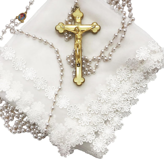 Fight Club Wedding Unity Veil with Pearl Rosary Wedding Unity Cord Lasso Yugal for Filipino Wedding Ceremony