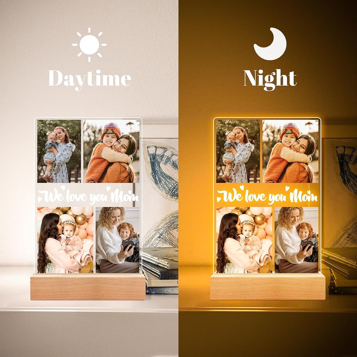 Personalized Picture Frame with Night Light, Customized Photo Frame with Photos, Customized Photo Gifts for Mom Girls Boys, Personalized Birthday Gifts for Mom, Kids, Baby, Family