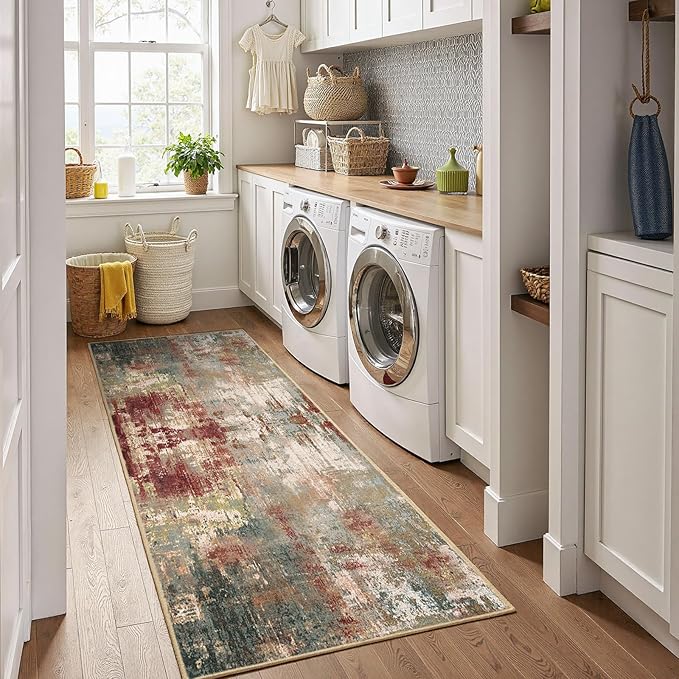 RELEANY Washable Area Rugs 2'x8' Non-Slip Modern Abstract Soft - Image 4