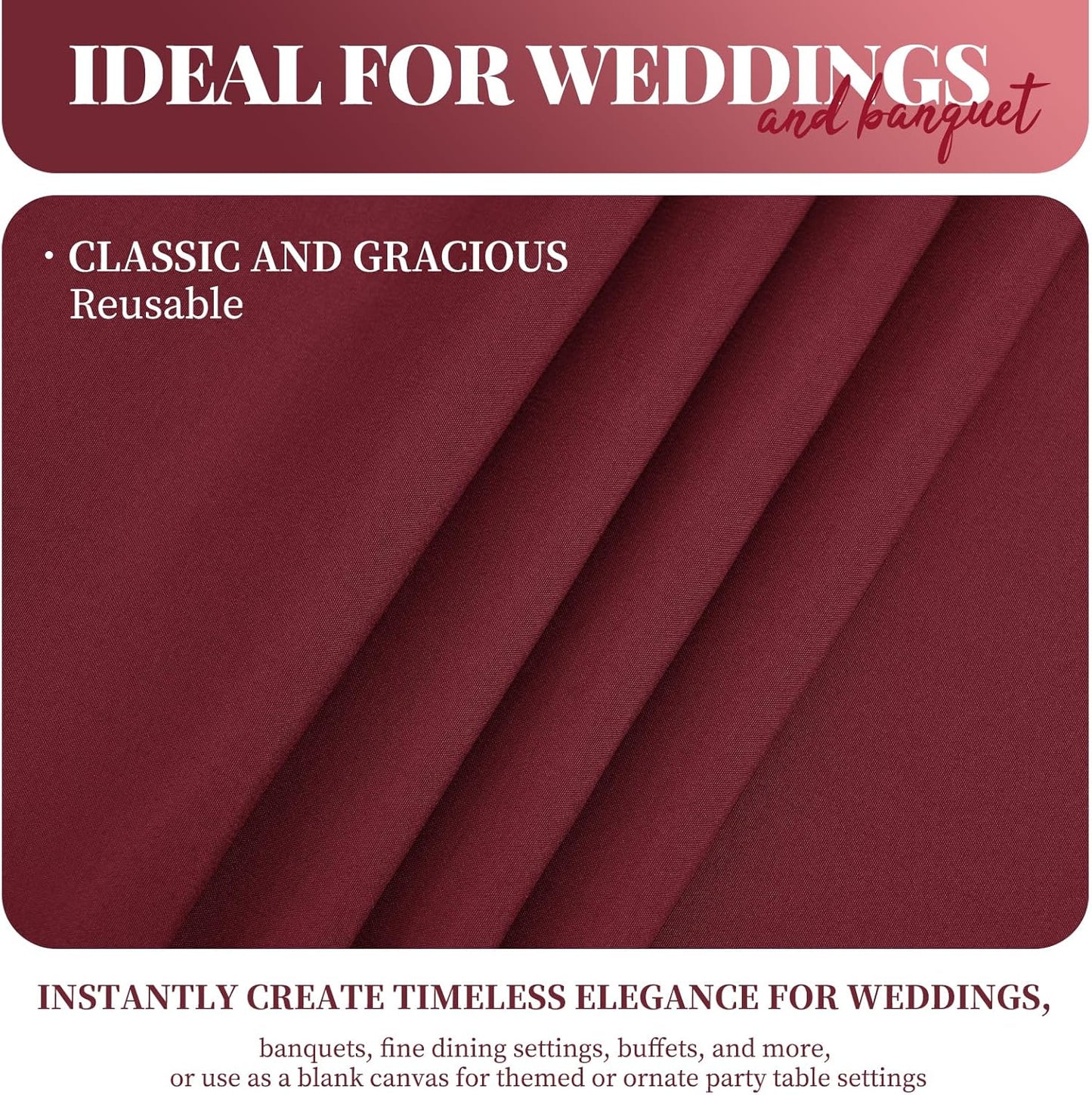 12 Pack Polyester Tablecloth Rectangle Tablecloth 60 x 102 Inch Burgundy Tablecloth for 6 Ft Rectangle Tables, Washable Fabric Table Covers Polyester Table Clothes for Wedding Parties Banque