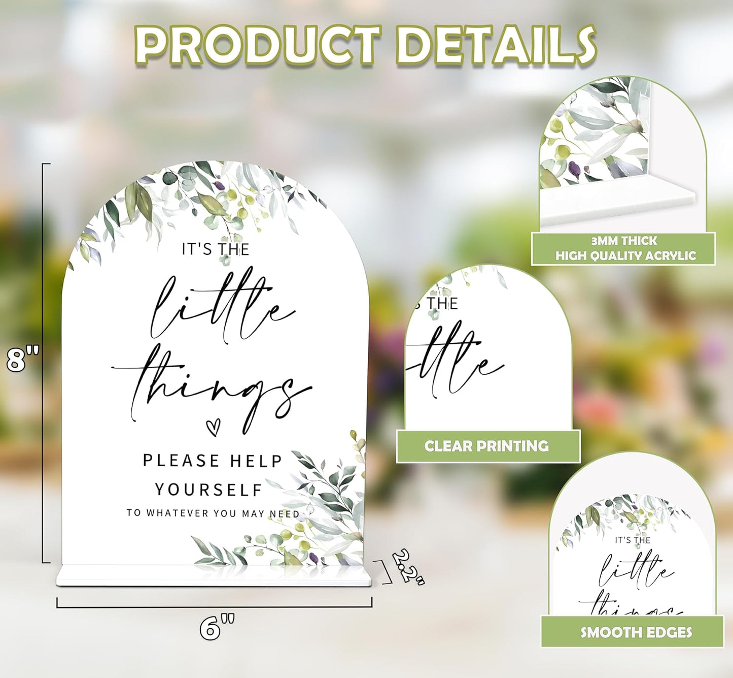 Greenery Wedding Bathroom Basket Sign, 6 x 8 Inch White Arch Acrylic Wedding Sign with Holder, Wedding Sign for Ceremony and Reception, Wedding Decoration, Wedding Supplies - LY09