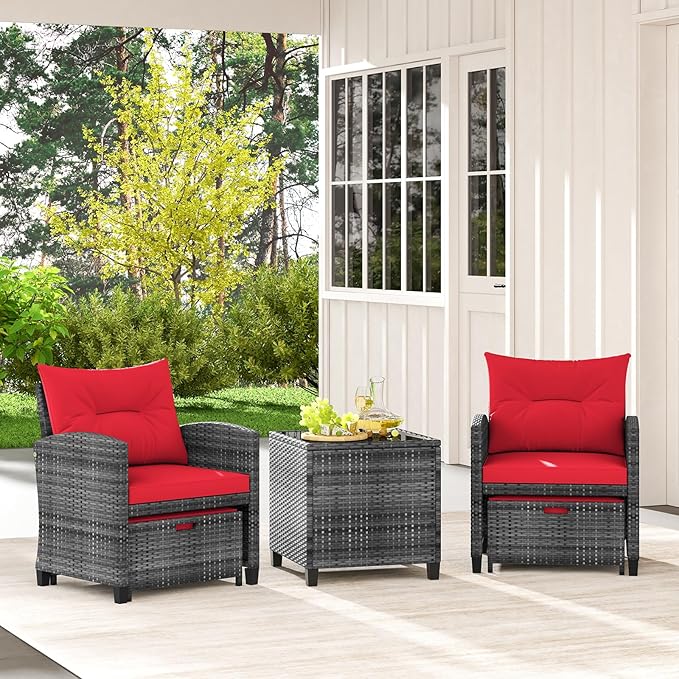 Tangkula 5 Pieces Patio Conversation Set, PE Wicker Rattan Outdoor Furniture Set - Image 3
