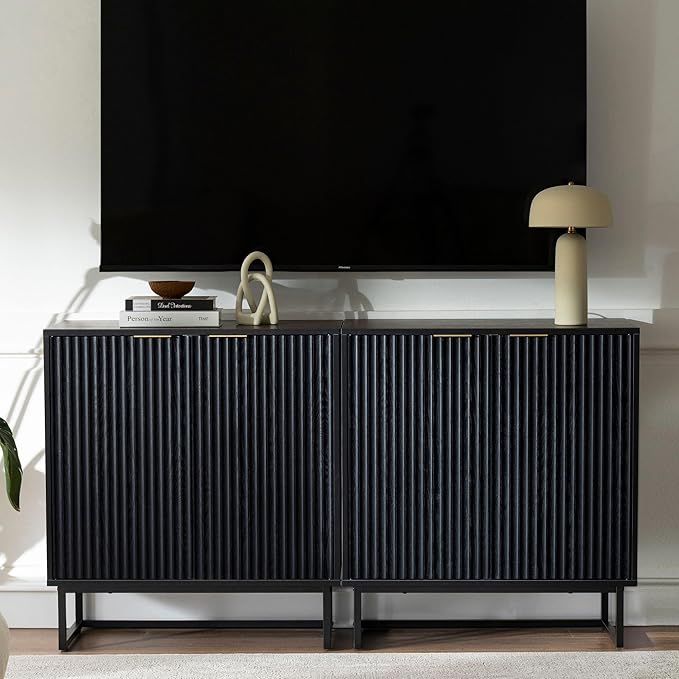 EYYTHUNG Fluted Cabinets with Storage Set of 2, Sideboard Buffet Cabinet with - Image 7
